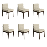 Set of 6 Walnut and Beige Ribbed Upholstered Dining Chairs - Freja