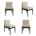 BUN/FRJ002/98584 Set of 4 Black and Beige Upholstered Mid Century Sculpted Dining Chairs with Wooden Legs - Freja