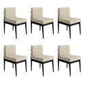 BUN/FRJ002/98585 Set of 6 Black and Beige Upholstered Mid Century Sculpted Dining Chairs with Wooden Legs - Freja