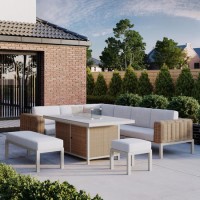 Thick Round Rattan Corner Garden Sofa Set With Fire Pit and Benches
