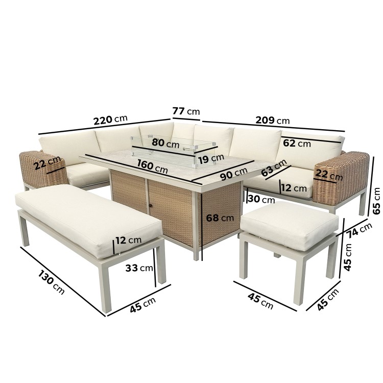 Thick Round Rattan Corner Garden Sofa Set With Fire Pit and Benches