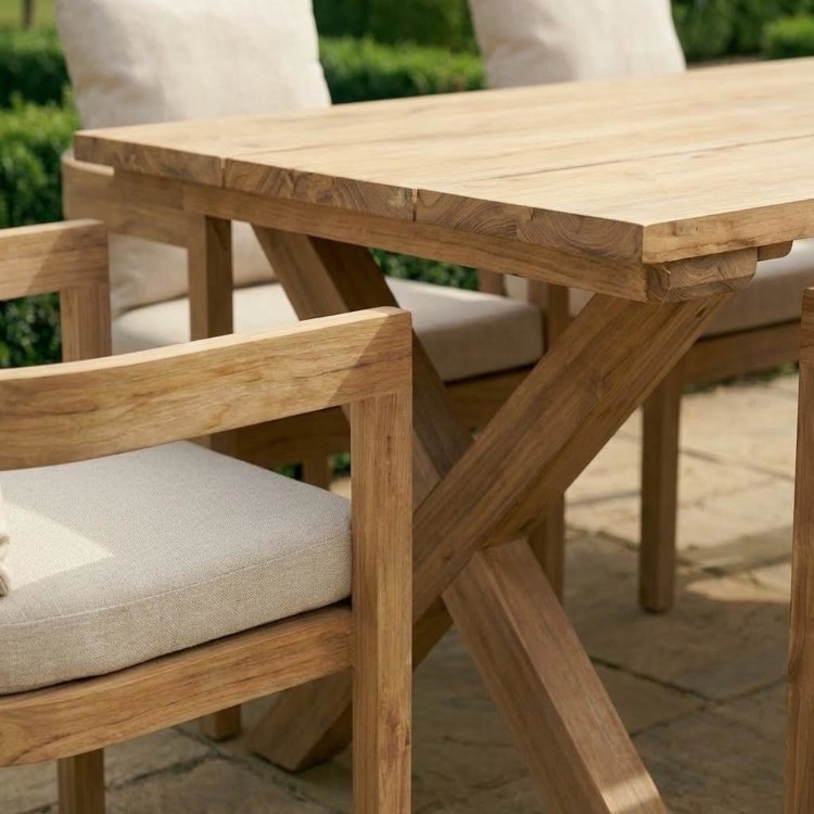 6 Seater Real Teak Garden Dining Set with Beige Cushions