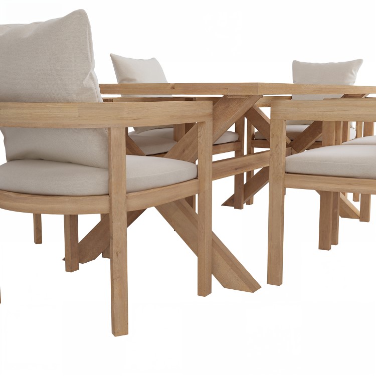 6 Seater Real Teak Garden Dining Set with Beige Chairs