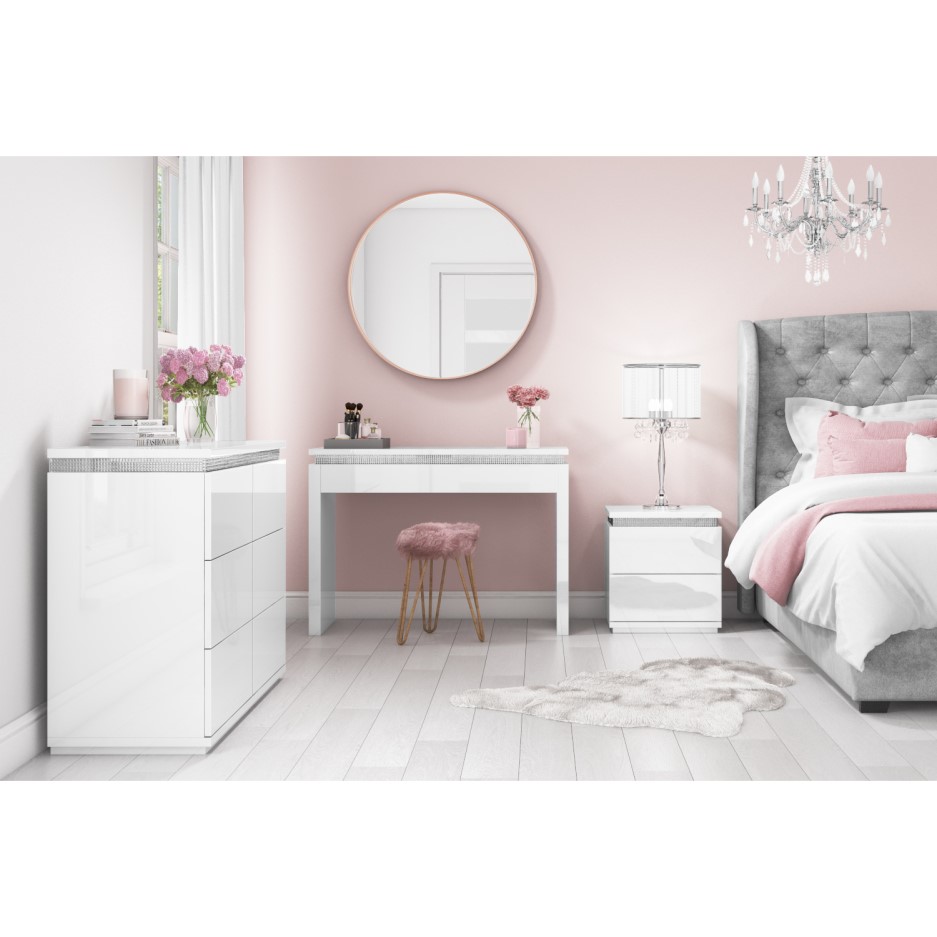 Gabriella White Gloss Dressing Table with Diamante Trim ...