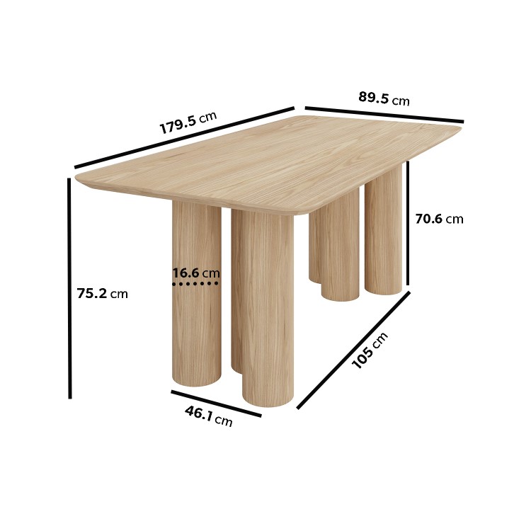 Large Rectangular Oak Dining Table Set with 6 Neutral Fully Upholstered Chairs - Seats 6 - Gianna