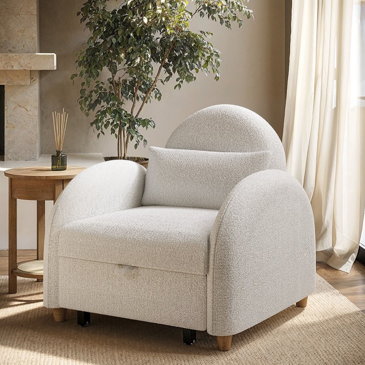 Beige Boucle Sofa Bed - Gene