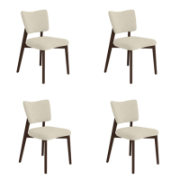 Set of 4 Beige Upholstered Dining Chairs with Walnut Legs - Greta