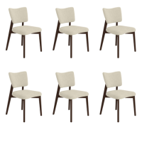 Set of 6 Beige Upholstered Dining Chairs with Walnut Legs - Greta