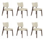 Set of 6 Beige Upholstered Dining Chairs with Walnut Legs - Greta