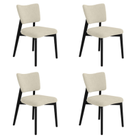 Set of 4 Beige Upholstered Dining Chairs with Black Legs - Greta