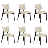 Set of 6 Beige Upholstered Dining Chairs with Black Legs - Greta