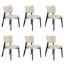 Set of 6 Beige Upholstered Dining Chairs with Black Legs - Greta