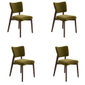 BUN/GRT003/99035 Set of 4 Olive Green Velvet Dining Chairs with Walnut Legs - Greta