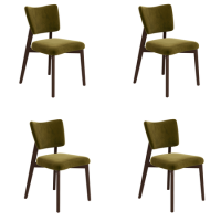 Set of 4 Olive Green Velvet Dining Chairs with Walnut Legs - Greta