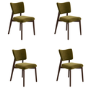 Set of 4 Olive Green Velvet Dining Chairs with Walnut Legs - Greta