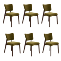 BUN/GRT003/99036 Set of 6 Olive Green Velvet Dining Chairs with Walnut Legs - Greta