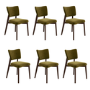 Set of 6 Olive Green Velvet Dining Chairs with Walnut Legs - Greta