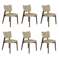 Set of 6 Beige Faux Leather Dining Chairs with Walnut Legs - Greta