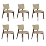 Set of 6 Beige Faux Leather Dining Chairs with Walnut Legs - Greta