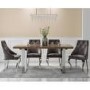 Railway Wood & Glass Top Dining Table Set with 4 Grey Velvet Chairs - Grayson