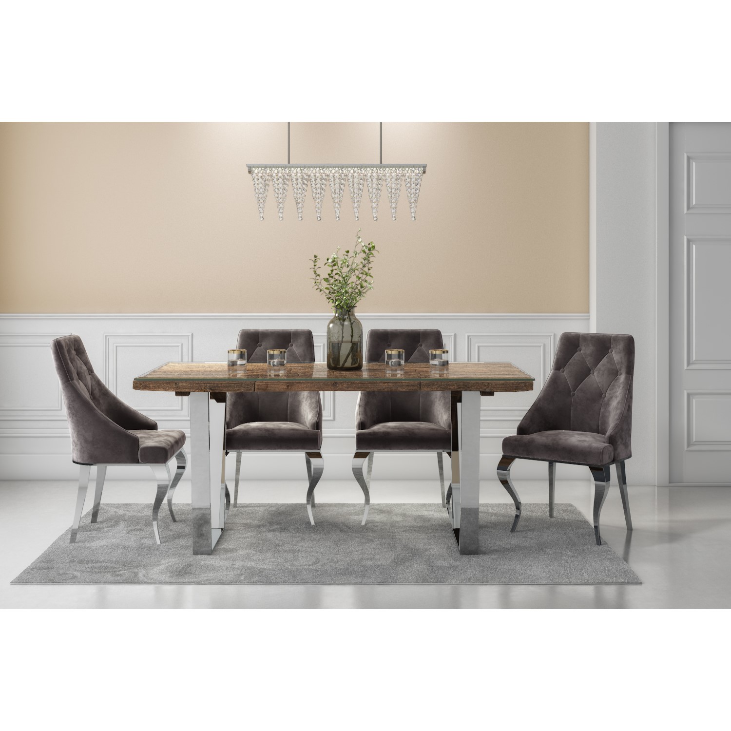 Grayson Large Industrial Wood Dining Table With Glass Top Seats 6 Buyitdirect Ie