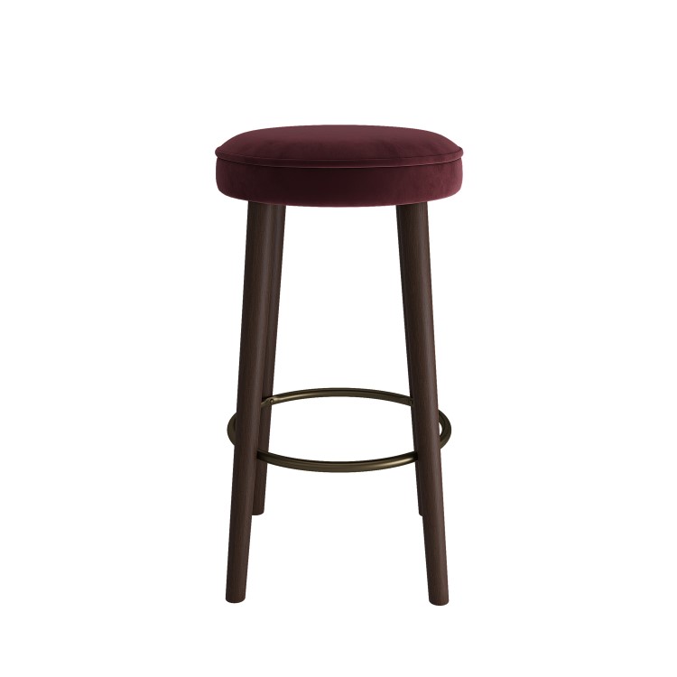 Burgundy Velvet Kitchen Counter Bar Stool with Walnut Legs - Gatsby
