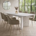 BUN/GVE001/89675 Large Rectangular White Marble Effect Extendable Dining Table Set with 6 Mink Velvet Chairs - Seats 6 - Geneva