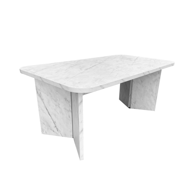 Large Rectangular White Marble Effect Extendable Dining Table Set with 6 Mink Velvet Chairs - Seats 6 - Geneva