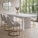BUN/GVE001/89676 Large Rectangular White Marble Effect Extendable Dining Table Set with 6 Beige Boucle Chairs - Seats 6 - Geneva