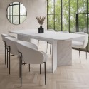 BUN/GVE001/89951 Large Rectangular White Marble Effect Extendable Dining Table Set with 6 Cream Boucle Chairs - Seats 6 - Geneva