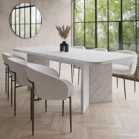Large Rectangular White Marble Effect Extendable Dining Table Set with 6 Cream Boucle Chairs - Seats 6 - Geneva Large Rectangular White Marble Effect Extendable Dining Table Set with 6 Cream Boucle Chairs - Seats 6 - Geneva