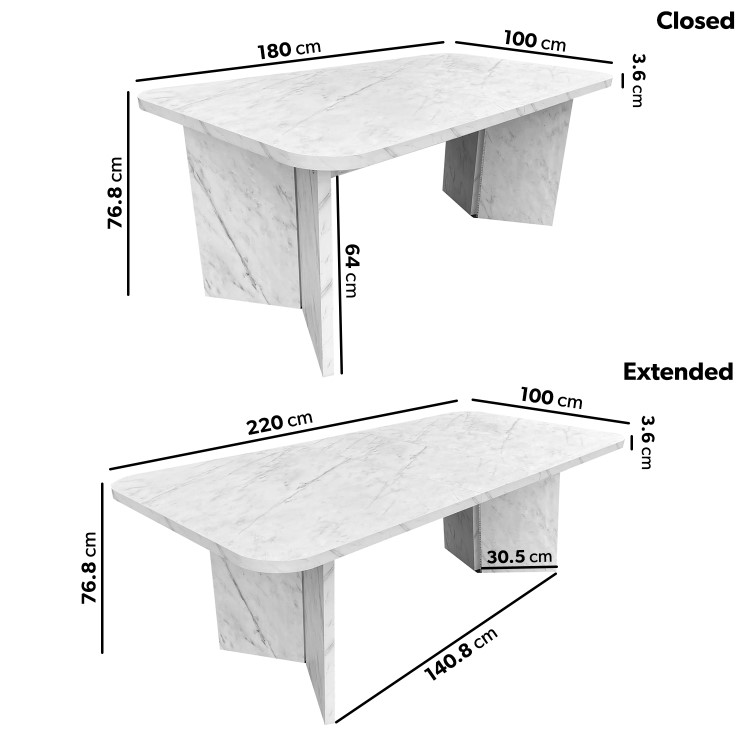 Large Rectangular White Marble Effect Extendable Dining Table Set with 6 Cream Boucle Chairs - Seats 6 - Geneva