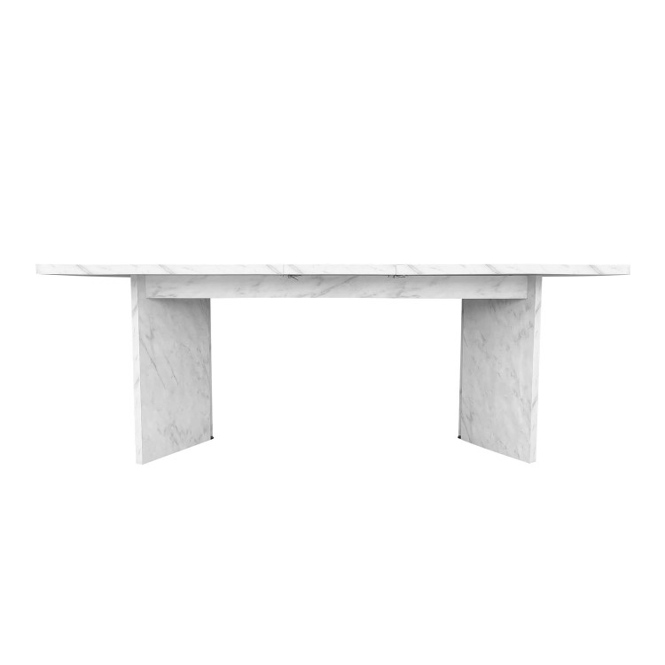 Large Rectangular White Marble Effect Extendable Dining Table Set with 6 Cream Boucle Chairs - Seats 6 - Geneva