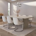 BUN/GVE003/96363 Large Rectangular Beige Marble Effect Extendable Dining Table Set with 6 Boucle Chairs - Seats 6 - Geneva