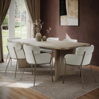 Large Rectangular Beige Marble Effect Extendable Dining Table Set with 6 Cream Upholstered Chairs - Seats 6 - Geneva