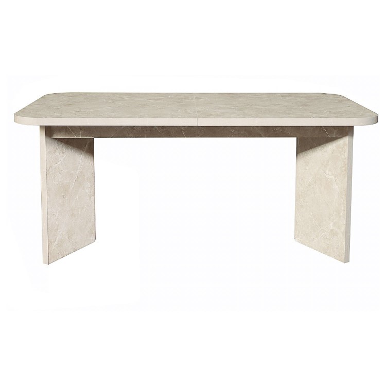 Large Rectangular Beige Marble Effect Extendable Dining Table Set with 6 Boucle Chairs - Seats 6 - Geneva