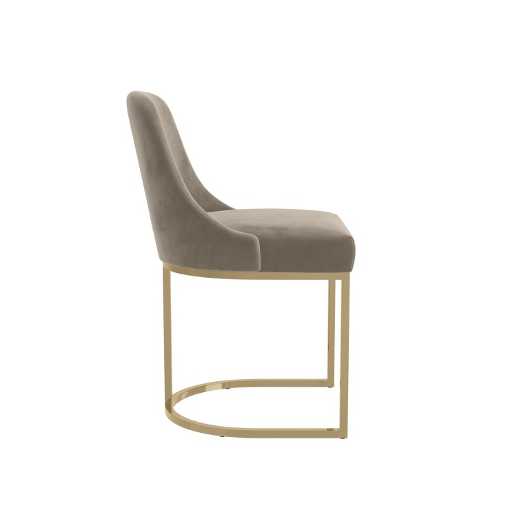 Set of 6 Mink Velvet Dining Chairs with Gold Legs - Callie
