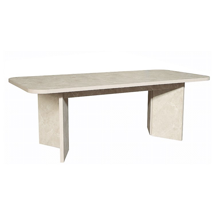 Large Rectangular Beige Marble Effect Extendable Dining Table Set with 6 Boucle Chairs - Seats 6 - Geneva