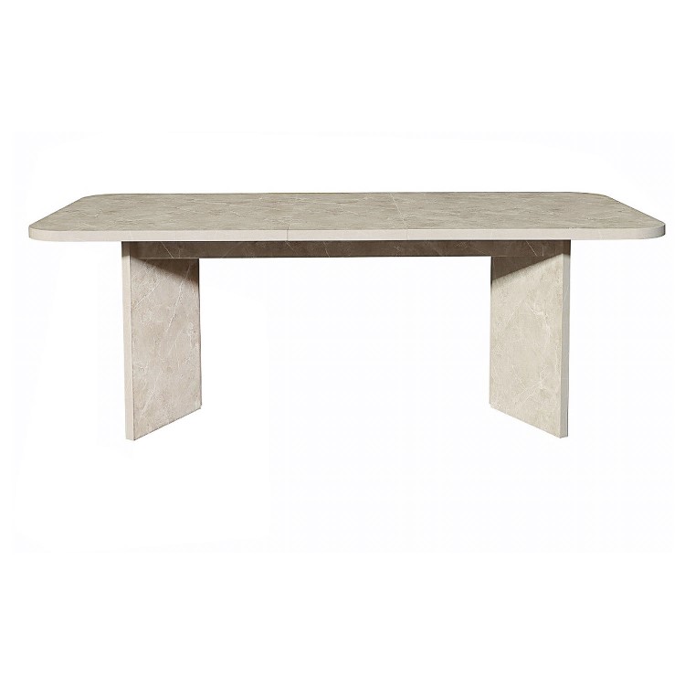 Large Rectangular Beige Marble Effect Extendable Dining Table Set with 6 Boucle Chairs - Seats 6 - Geneva