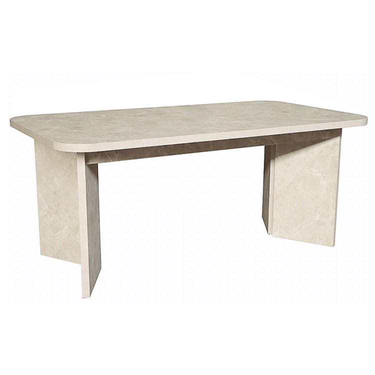 Large Rectangular Beige Marble Effect Extendable Dining Table Set with 6 Boucle Chairs - Seats 6 - Geneva