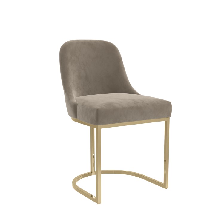 Set of 6 Mink Velvet Dining Chairs with Gold Legs - Callie