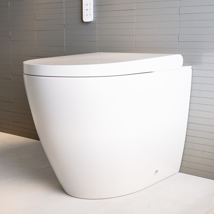 Back to Wall Smart Bidet Japanese Toilet with Black Glass Cabinet, Cistern & Pneumatic Dual Flush Button - Purificare