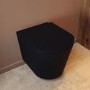 Black Wall Hung Toilet with White Glass Cabinet, Cistern & Pneumatic Dual Flush Button - Verona