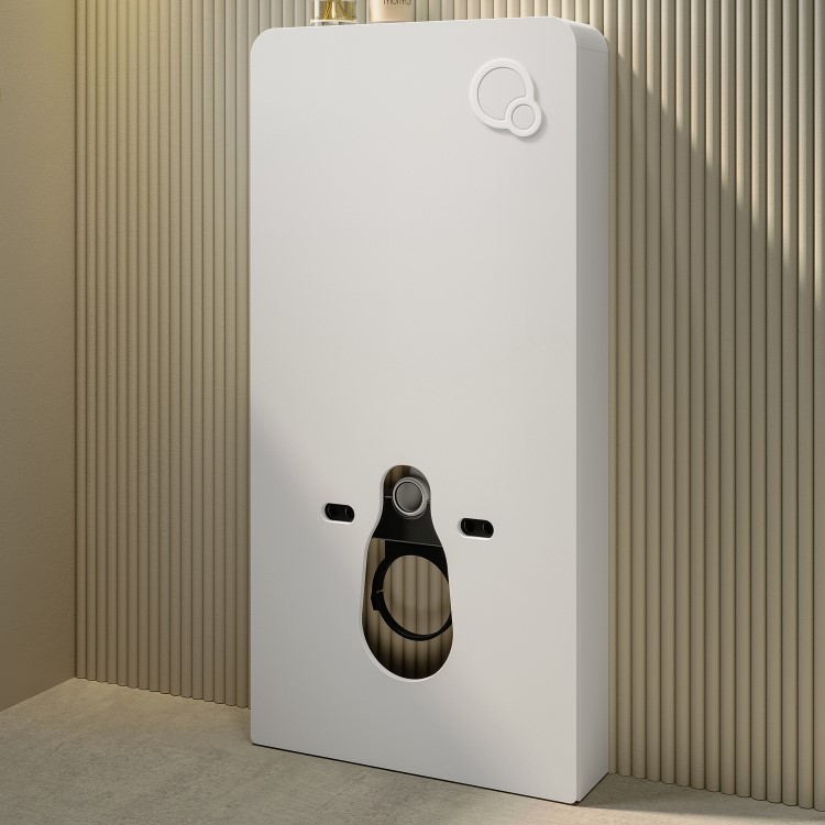Black Wall Hung Toilet with White Glass Cabinet, Cistern & Pneumatic Dual Flush Button - Verona