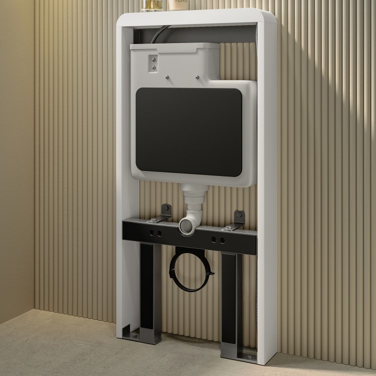 Black Wall Hung Toilet with White Glass Cabinet, Cistern & Pneumatic Dual Flush Button - Verona
