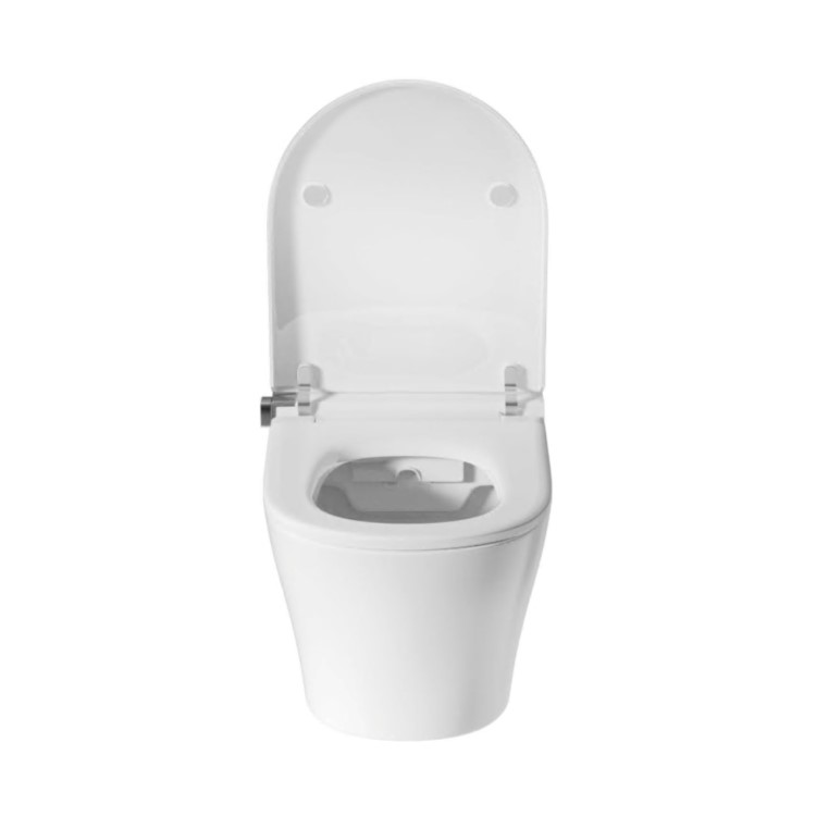 Wall Hung Smart Bidet Japanese Toilet with Heated Seat, White Glass Cabinet, Frame, Cistern & Pneumatic Dual Flush Button - Purificare