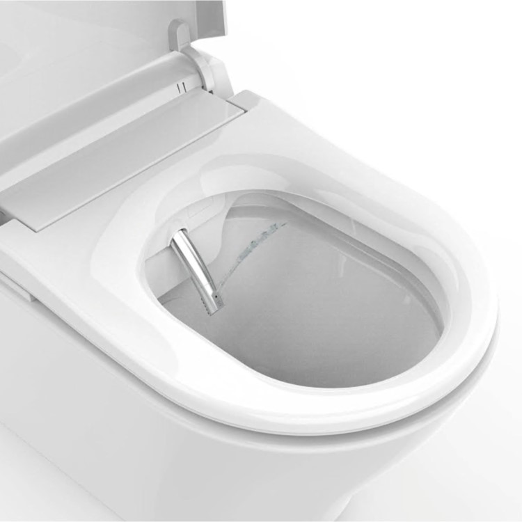 Wall Hung Smart Bidet Japanese Toilet with Heated Seat, White Glass Cabinet, Frame, Cistern & Pneumatic Dual Flush Button - Purificare