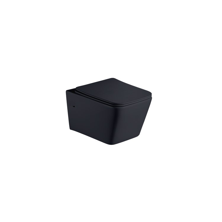 Black Wall Hung Toilet with White Glass Cabinet, Cistern & Pneumatic Dual Flush Button - Albi