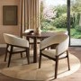 Round Walnut Dining Table Set with 4 Beige Upholstered Chairs - Seats 4 - Hana