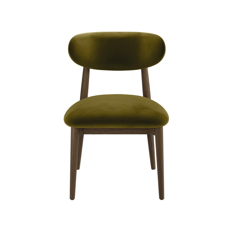 Walnut and Olive Green Velvet Curved Dining Chair with Solid Wood Open Back - Kori